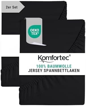Komfortec Spannbettlaken 90x200 cm Jersey-Baumwolle – OEKO-TEX® Standard 100, Rundumgummizug für perfekte Passform, Weiß