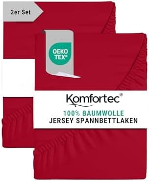 Komfortec Spannbettlaken 90x200 cm Jersey-Baumwolle – OEKO-TEX® Standard 100, Rundumgummizug für perfekte Passform, Weiß