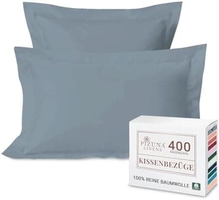 Pizuna Kissenbezüge 2er-Pack 40 x 80 cm Dunkelblau – 100% Langstapel-Baumwolle, 400 Fadenzahl