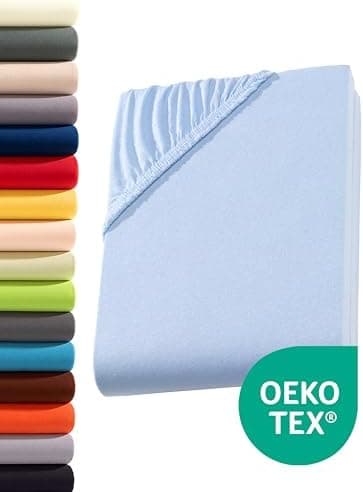 Jersey-Spannbettlaken 100% Baumwolle – 90–100×200 cm, für Matratzen bis 25 cm (Steghöhe bis 23 cm), Beige