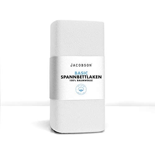 Jacobson Jersey-Spannbettlaken aus Baumwolle – OEKO-TEX STANDARD 100, 180x200–200x200 cm, Weiß