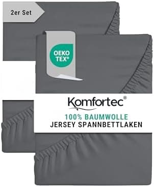 Komfortec Spannbettlaken 90x200 cm Jersey-Baumwolle – OEKO-TEX® Standard 100, Rundumgummizug für perfekte Passform, Weiß