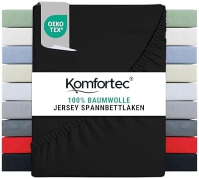 Komfortec Spannbettlaken 90x200 cm Jersey-Baumwolle – OEKO-TEX® Standard 100, Rundumgummizug für perfekte Passform, Weiß