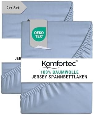 Komfortec Spannbettlaken 90x200 cm Jersey-Baumwolle – OEKO-TEX® Standard 100, Rundumgummizug für perfekte Passform, Weiß
