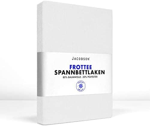 Jacobson Premium Frottee-Spannbettlaken aus Baumwolle, 200 g/m² (120–130 x 200 cm) – Grau