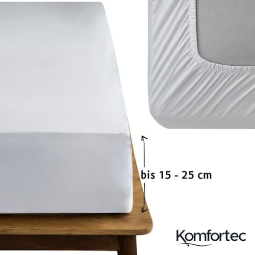 Komfortec Spannbettlaken 90x200 cm Jersey-Baumwolle – OEKO-TEX® Standard 100, Rundumgummizug für perfekte Passform, Weiß