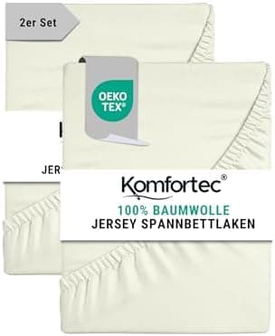 Komfortec Spannbettlaken 90x200 cm Jersey-Baumwolle – OEKO-TEX® Standard 100, Rundumgummizug für perfekte Passform, Weiß