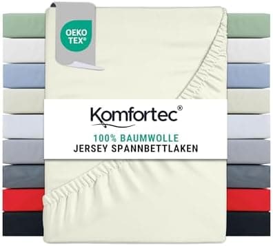 Komfortec Spannbettlaken 90x200 cm Jersey-Baumwolle – OEKO-TEX® Standard 100, Rundumgummizug für perfekte Passform, Weiß