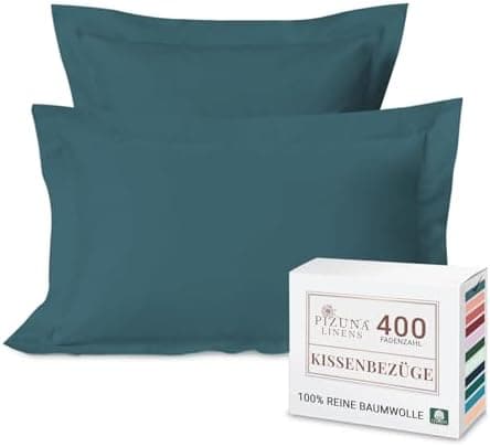 Pizuna Kissenbezüge 2er-Pack 40 x 80 cm Dunkelblau – 100% Langstapel-Baumwolle, 400 Fadenzahl