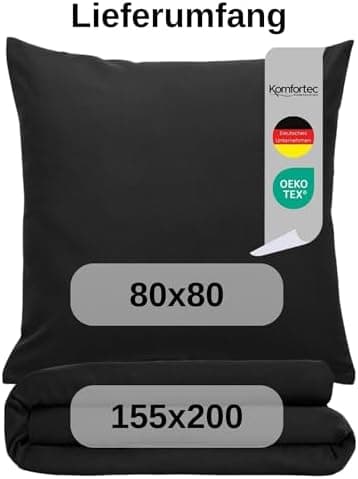 Komfortec Bettwäsche 2‑teilig (Bettbezug 155x220 + Kissenbezug 80x80) – superweiche gebürstete 100% Mikrofaser, Grau, OE