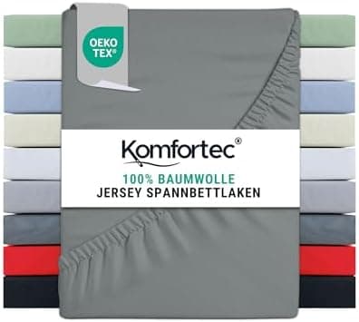 Komfortec Spannbettlaken 90x200 cm Jersey-Baumwolle – OEKO-TEX® Standard 100, Rundumgummizug für perfekte Passform, Weiß