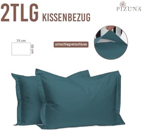 Pizuna Kissenbezüge 2er-Pack 40 x 80 cm Dunkelblau – 100% Langstapel-Baumwolle, 400 Fadenzahl