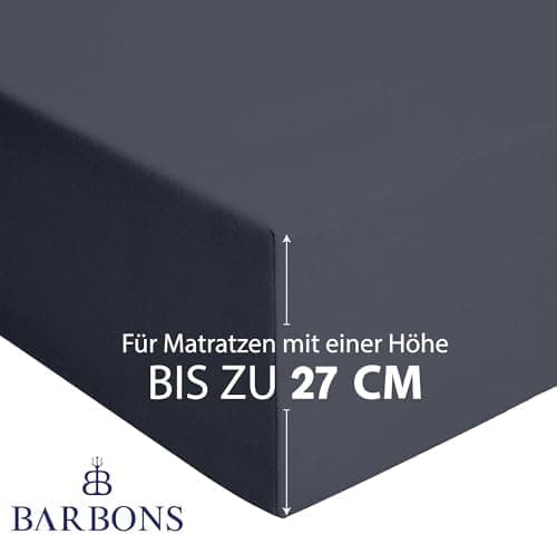 BARBONS Spannbettlaken 140x200 cm – 100% Baumwolle Jersey, für Boxspringbett & Matratzen bis 27 cm – Hellgrau
