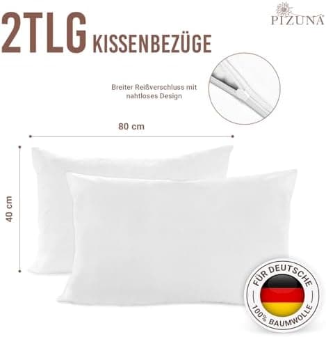 Pizuna Kissenbezüge 2er-Pack 40 x 80 cm Dunkelblau – 100% Langstapel-Baumwolle, 400 Fadenzahl