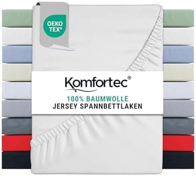 Komfortec Spannbettlaken 90x200 cm Jersey-Baumwolle – OEKO-TEX® Standard 100, Rundumgummizug für perfekte Passform, Weiß