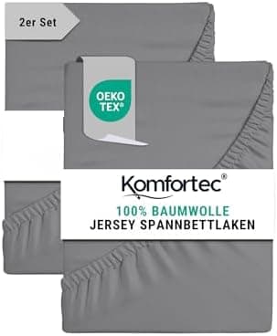 Komfortec Spannbettlaken 90x200 cm Jersey-Baumwolle – OEKO-TEX® Standard 100, Rundumgummizug für perfekte Passform, Weiß