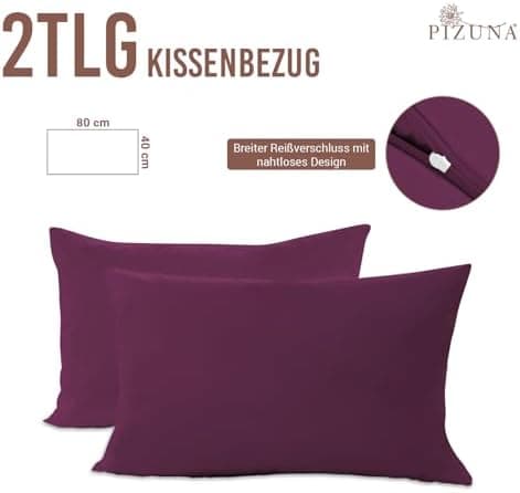 Pizuna Kissenbezüge 2er-Pack 40 x 80 cm Dunkelblau – 100% Langstapel-Baumwolle, 400 Fadenzahl