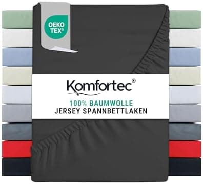 Komfortec Spannbettlaken 90x200 cm Jersey-Baumwolle – OEKO-TEX® Standard 100, Rundumgummizug für perfekte Passform, Weiß