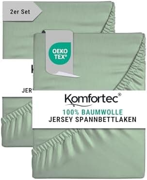 Komfortec Spannbettlaken 90x200 cm Jersey-Baumwolle – OEKO-TEX® Standard 100, Rundumgummizug für perfekte Passform, Weiß