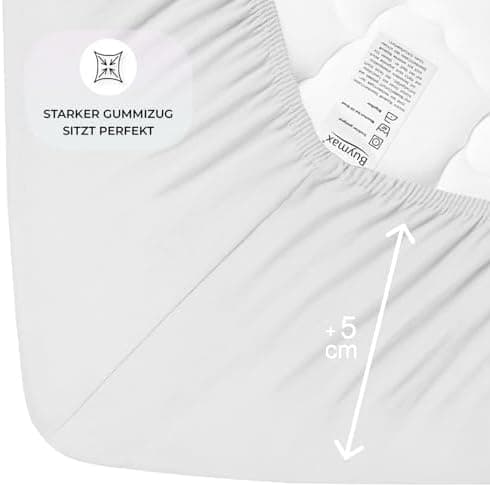 Buymax® Spannbettlaken 100x200 cm – 100% Baumwolle (Jersey), für Matratzen bis 25 cm, OEKO-TEX® Weiß
