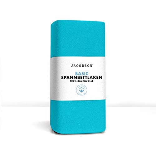 Jacobson Jersey-Spannbettlaken aus Baumwolle – OEKO-TEX STANDARD 100, 180x200–200x200 cm, Weiß