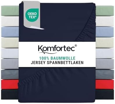 Komfortec Spannbettlaken 90x200 cm Jersey-Baumwolle – OEKO-TEX® Standard 100, Rundumgummizug für perfekte Passform, Weiß