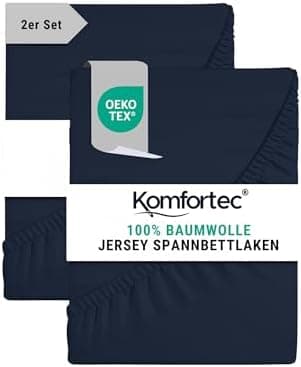 Komfortec Spannbettlaken 90x200 cm Jersey-Baumwolle – OEKO-TEX® Standard 100, Rundumgummizug für perfekte Passform, Weiß