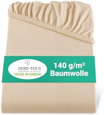 BaSaTex Bio-Jersey Spannbettlaken 120x200 cm – 100% Bio-Baumwolle, GOTS-zertifiziert – Taupe