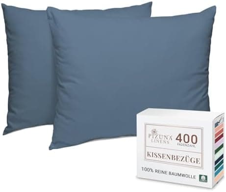 Pizuna Kissenbezüge 2er-Pack 40 x 80 cm Dunkelblau – 100% Langstapel-Baumwolle, 400 Fadenzahl