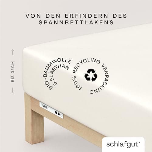 Schlafgut Pure Spannbettlaken 90x200 bis 100x220 cm – 95% Bio-Baumwolle & 5% Elasthan, Oeko-TEX zertifiziert – passend f