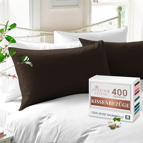 Pizuna Kissenbezüge 2er-Pack 40 x 80 cm Dunkelblau – 100% Langstapel-Baumwolle, 400 Fadenzahl