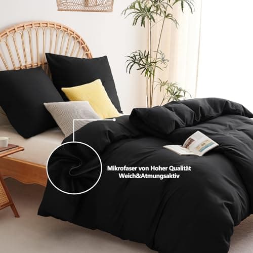 WAVVE Bettwäsche 135x200 – 4‑teiliges Mikrofaser‑Set Anthrazit (inkl. 2×80×80 cm Kissenbezüge) mit Reißverschluss, OEKO‑