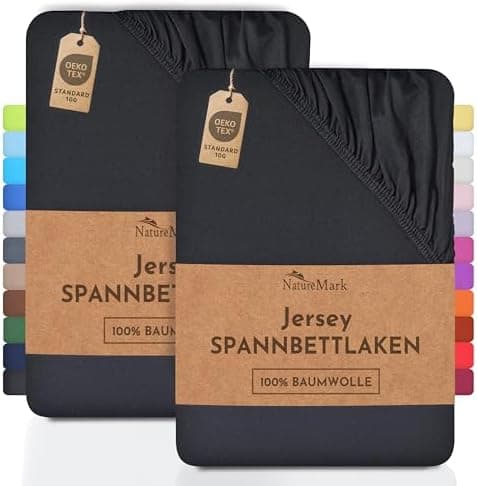NatureMark Jersey-Spannbettlaken 2er-Pack – 100% Baumwolle, 90 x 200–100 x 200 cm, Creme/Natur