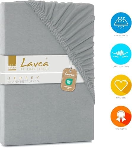 Lavea Spannbettlaken 120x200 cm – atmungsaktives Baumwoll‑Jersey, passend für Matratzen bis 20 cm (Mittelgrau)