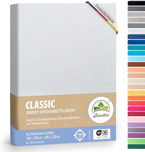 leevitex® Spannbettlaken 180x200–200x200 cm | 100% Jersey-Baumwolle | für Matratzen bis 25 cm