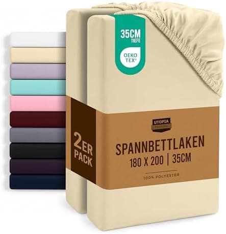 Utopia Bedding 2er-Set Spannbettlaken 140 x 200 cm – OEKO-TEX MADE IN GREEN zertifiziert – 35 cm Tiefe Tasche
