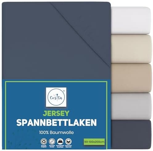 Spannbettlaken 90x200 cm – 100% Baumwoll‑Jersey, Tiefes Laken bis 25 cm – Weiß
