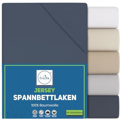 Spannbettlaken 90x200 cm – 100% Baumwoll‑Jersey, Tiefes Laken bis 25 cm – Weiß