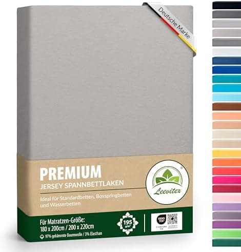 Premium Spannbettlaken – 97% Mako-Jersey-Baumwolle, 3% Elasthan | Boxspringbett-geeignet 90×200–100×220 cm