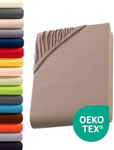 Jersey-Spannbettlaken 100% Baumwolle – 90–100×200 cm, für Matratzen bis 25 cm (Steghöhe bis 23 cm), Beige