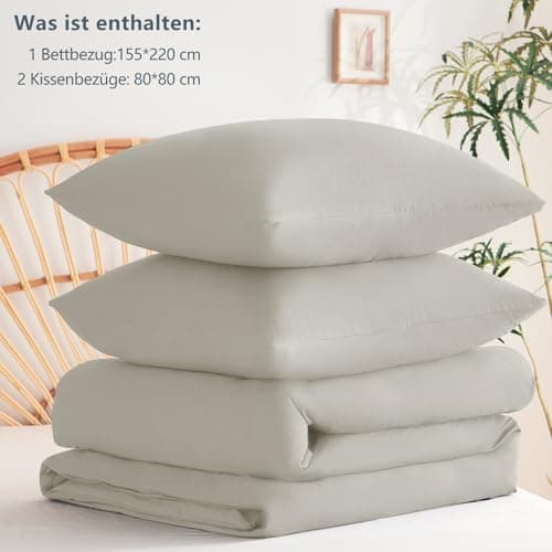 WAVVE Bettwäsche 135x200 – 4‑teiliges Mikrofaser‑Set Anthrazit (inkl. 2×80×80 cm Kissenbezüge) mit Reißverschluss, OEKO‑