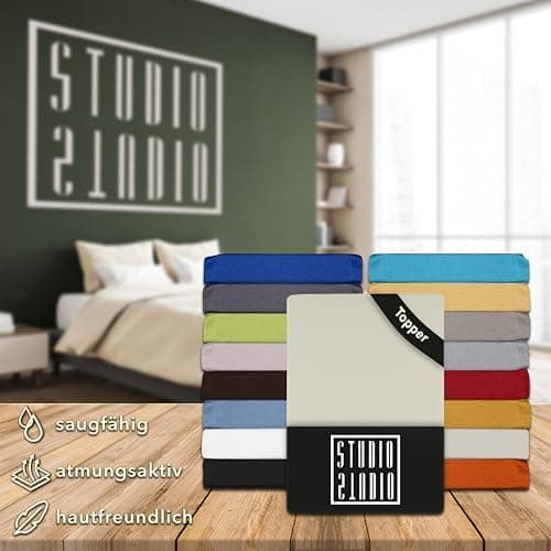 STUDIO Basic Spannbettlaken 200×220 cm – Jersey aus 100% gekämmter Baumwolle, elastisch & bügelfrei, passend für Matratz