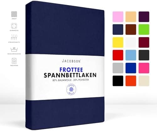 Jacobson Premium Frottee-Spannbettlaken aus Baumwolle, 200 g/m² (120–130 x 200 cm) – Grau