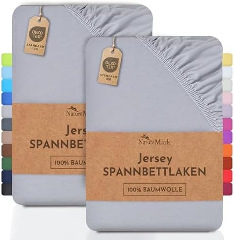 NatureMark Jersey-Spannbettlaken 2er-Pack – 100% Baumwolle, 90 x 200–100 x 200 cm, Creme/Natur