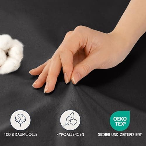 Dreamzie Topper-Spannbettlaken 180×200–200×200 cm – Jersey-Baumwolle 150 g/m², OEKO‑TEX STANDARD 100, extra niedrige Sei