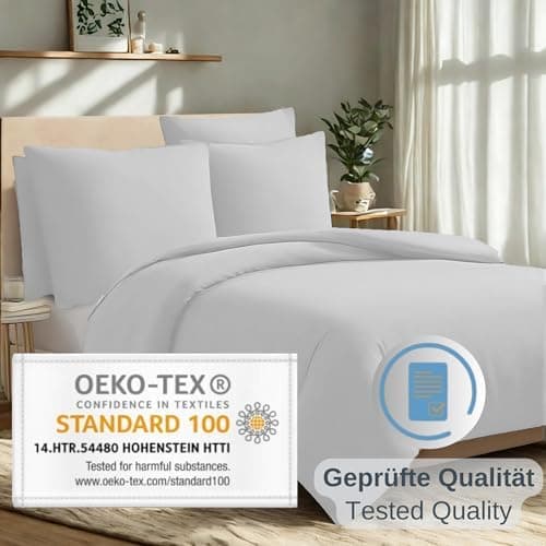 Komfortec Bettwäsche 2‑teilig (Bettbezug 155x220 + Kissenbezug 80x80) – superweiche gebürstete 100% Mikrofaser, Grau, OE