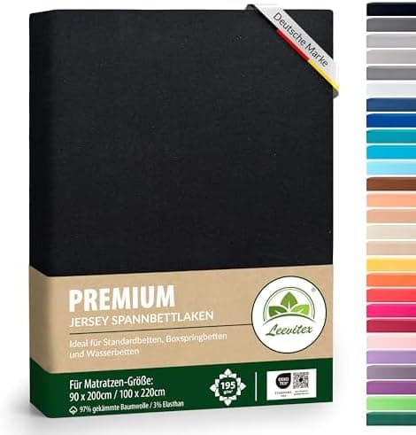 Premium Spannbettlaken – 97% Mako-Jersey-Baumwolle, 3% Elasthan | Boxspringbett-geeignet 90×200–100×220 cm