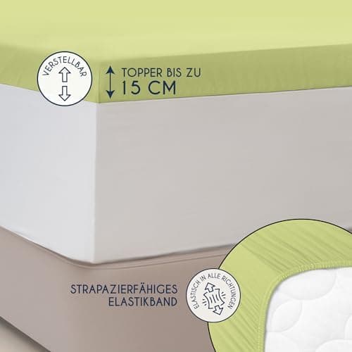 Dreamzie Topper-Spannbettlaken 180×200–200×200 cm – Jersey-Baumwolle 150 g/m², OEKO‑TEX STANDARD 100, extra niedrige Sei