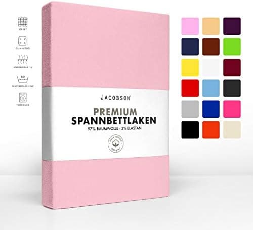 Jacobson Jersey-Spannbettlaken aus Baumwolle – OEKO-TEX STANDARD 100, 180x200–200x200 cm, Weiß