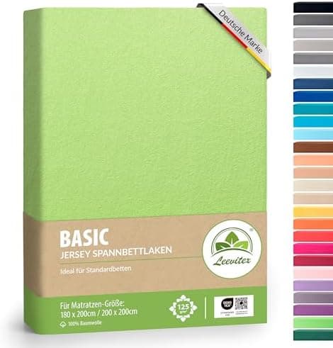 leevitex® Spannbettlaken 180x200–200x200 cm | 100% Jersey-Baumwolle | für Matratzen bis 25 cm